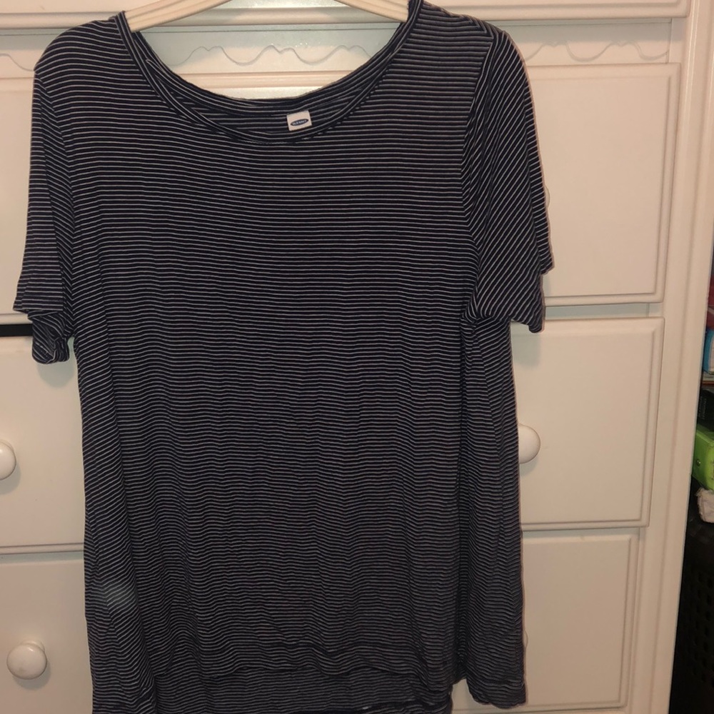 Navy Blue & White Striped Short Sleeve